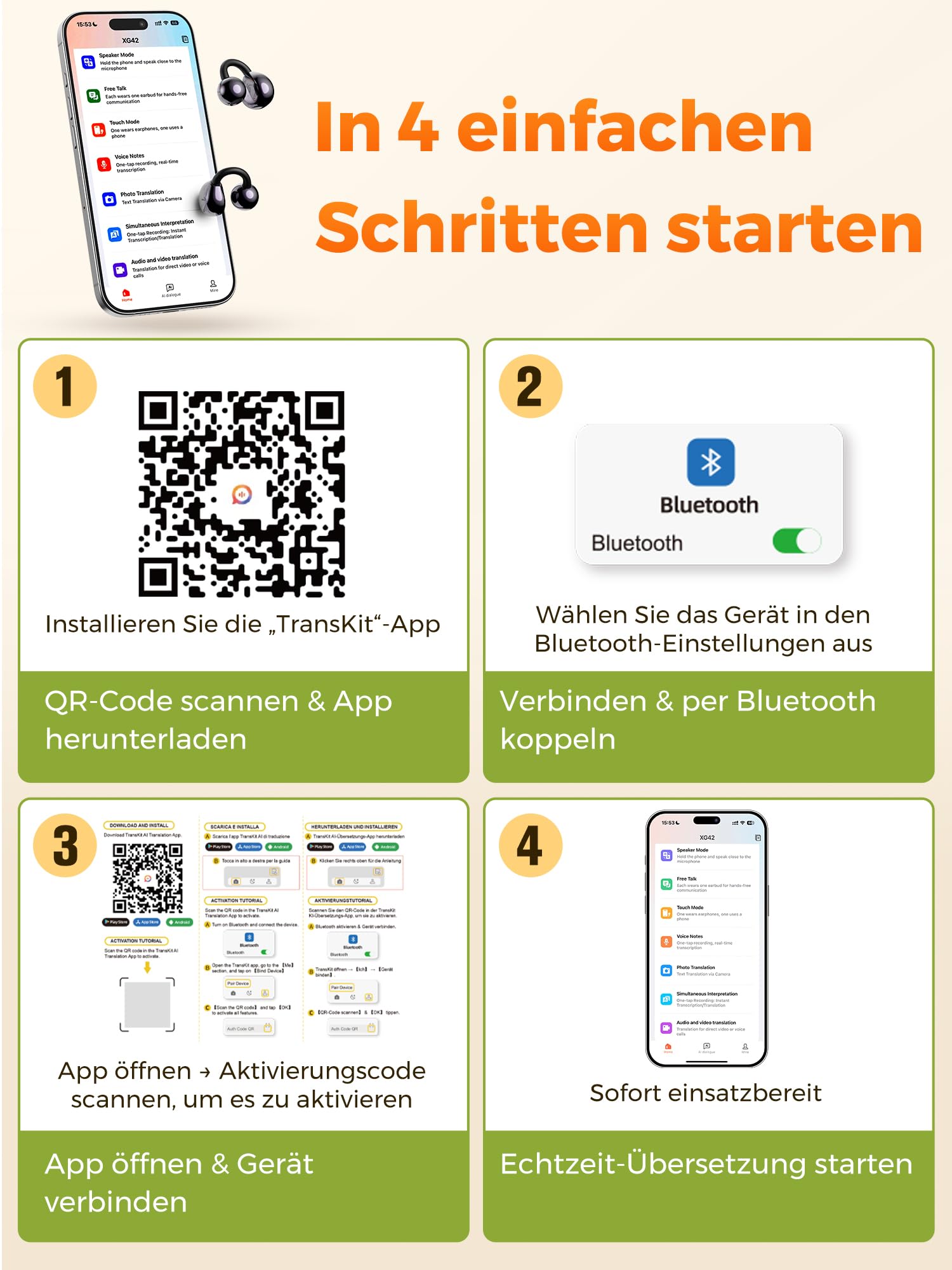 Übersetzungskopfhörer In Echtzeit Übersetzer Kopfhörer: 3 In 1 Übersetzungskopfhörer LCD Touchscreen 159 Sprachen App 7 Übersetzungsmodi, Bluetooth 6.0 Sprachübersetzer 30H Für Reisen Business Lernen | 10+ Funktionen / Kamera-Fernbedienung / Komfortable P