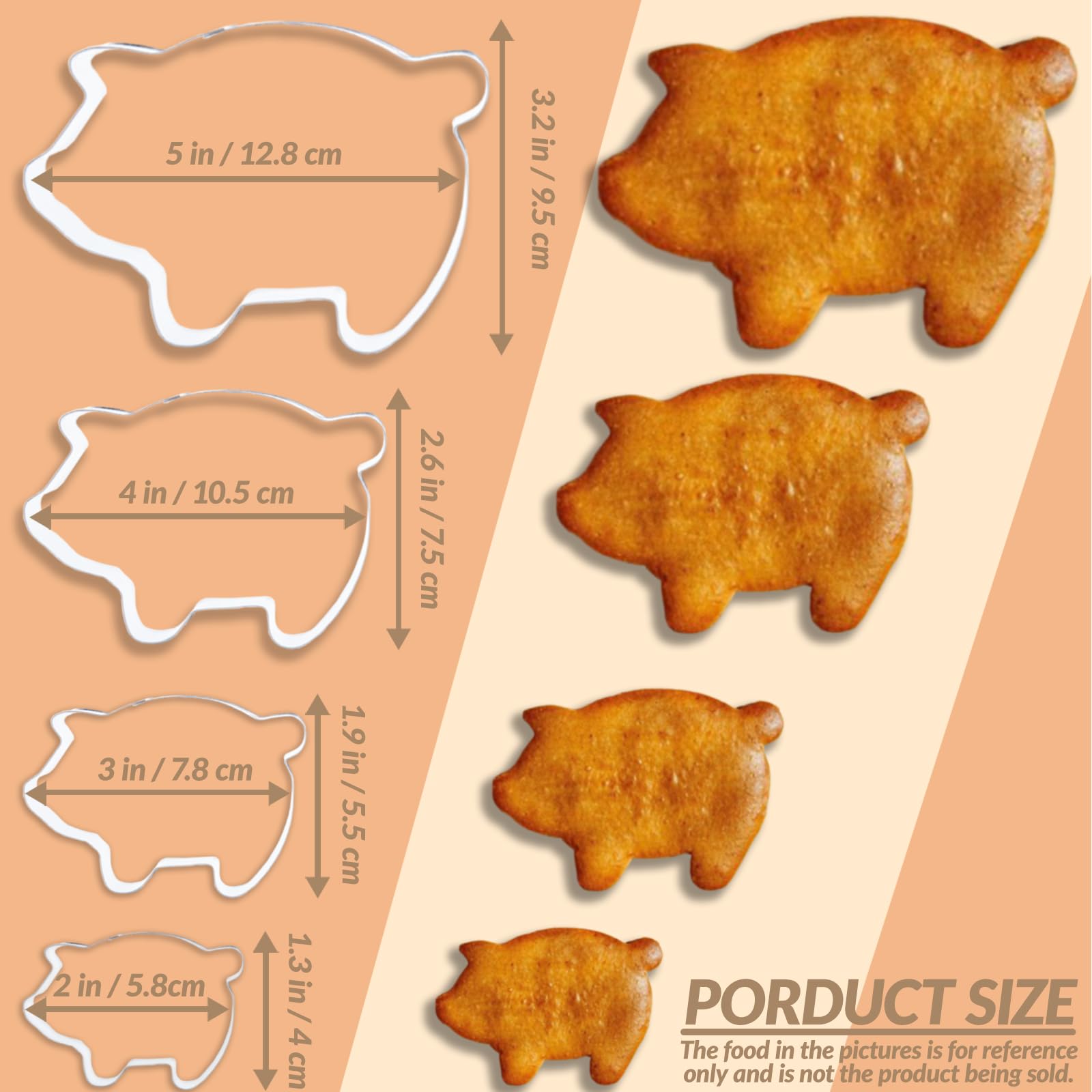 Cortador de concha, molde de pan mexicano de 4.29 pulgadas con 4 cortadores de galletas de cerdo, juego mexicano, sello de concha de acero inoxidable, cortador de pan de dos caras para moldes