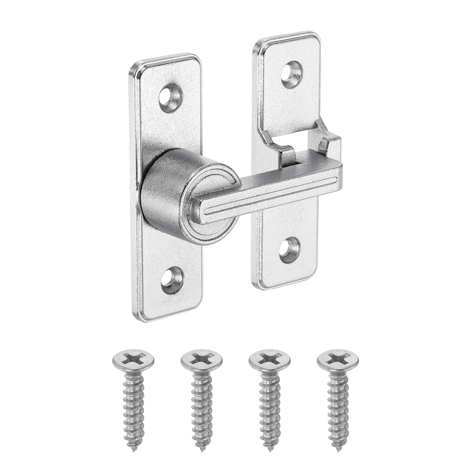 sourcing map 1Pcs Barn Door Lock, 180 Degree Flip Barn Door Lock for Double Hinged & Sliding Doors, Zinc Alloy Sliding Security Latch with Screws for Garden Bathroom Garage, Silver