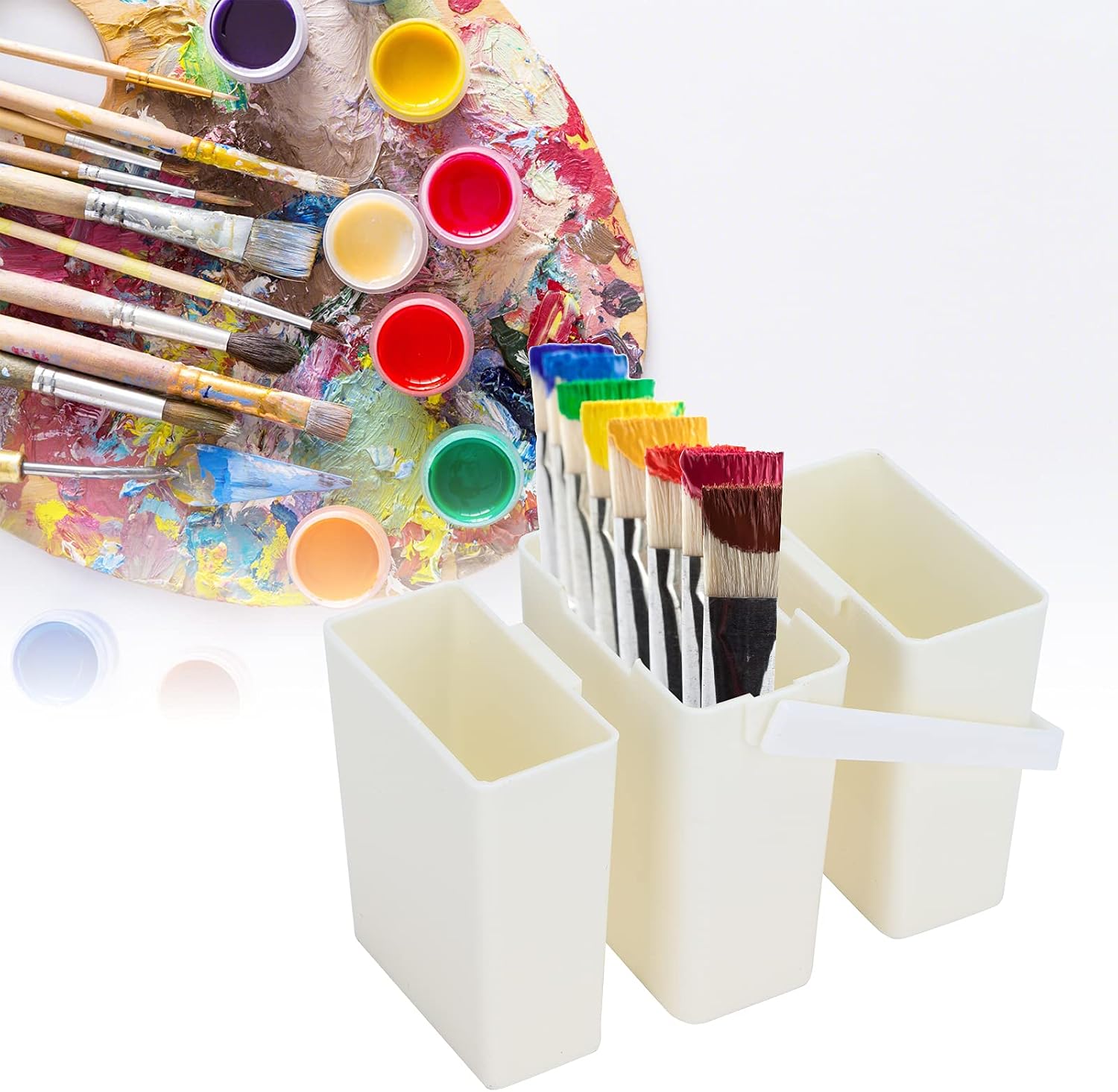 Paint Brush Washing Bucket, Portable Triple Detachable Artist Brush Watercolor Art Paint Storage Pail Container Brush Cleaning Bucket with Handle