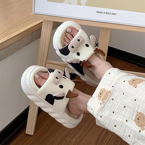 Miniatura 3 de XIXITIAO Pantuflas de vaca, pantuflas de casa para mujereshombres para interiores, bonitas pantuflas de dibujos animados de animales para mujer y