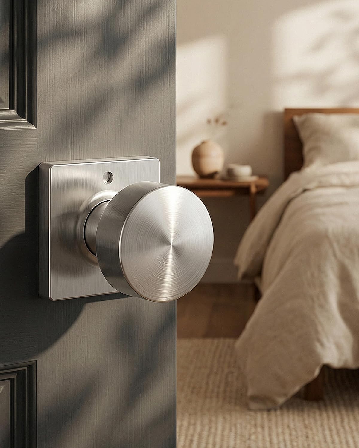 Goldenwarm Brushed Nickel Door Knobs Interior, Zinc Alloy Privacy Silver Door Knobs for Bathroom Bedroom, Classic Satin Nickel Door Knob 6 Pack