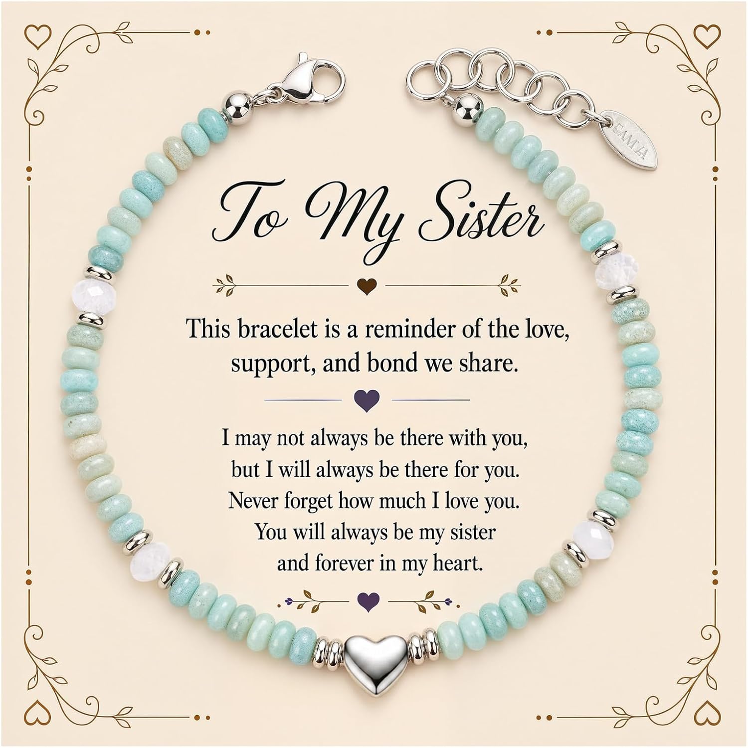 SAMYA Gifts for Women Bracelet, Heart Charm Beaded Bracelets for Women, Mother's Day Anniversary Inspirational Encouragement Birthday Gifts for Wife Sister Best Friend