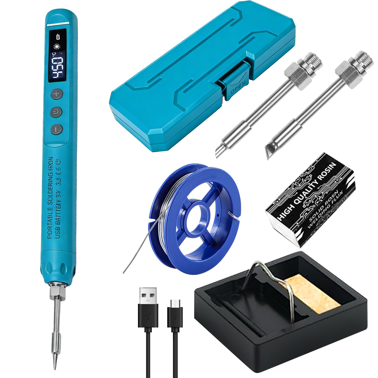 Set Saldatore a Batteria Set Saldatore Con Lcd E 3 Punte di Saldatura, Saldatore Batteria Usb, Temperatura Regolabile 200℃-450℃, Ricaricabile Usb Saldatore Senza Fili Per Riparazione Della Saldatura
