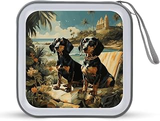 Dachshund Dog Bento CD Case Portable Zipper CD Cases Holder Hard Plastic DVD Disc Cases Storage Binder Large Storage Disc Wallet Bag Heavy Duty Booklet Album 40 Capacity