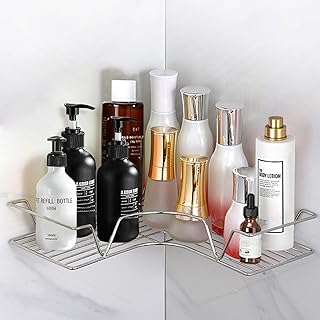 ASHINER Mensola per doccia angolare, portaoggetti per bagno con un peso di 5 kg senza forare, porta sapone doccia a 1 pezzi facile da installare - Argento