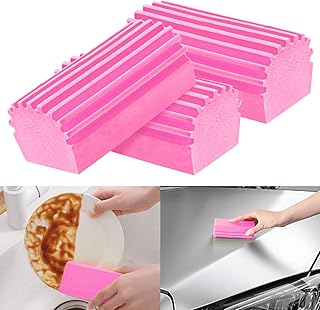 Damp Dusterクリーニングスポンジ、再利用可能なダスティングスポンジ、ブラインド、ガラス、ラジエーター、窓用(4、ピンク)