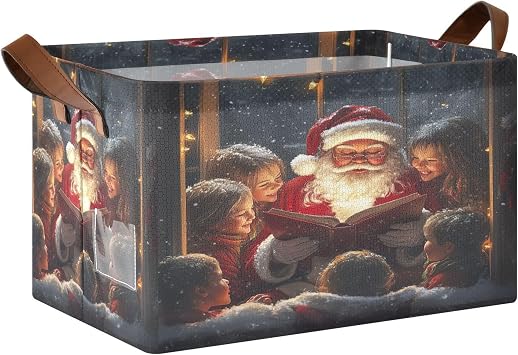 Santa Claus Tells Stories Foldable Storage Basket for Shelves, Collapsible Sturdy Storage Bin with Handles, Storage Cube for Organizing Closet 1PCS