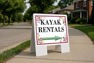 Kayak Rentals Spring Flowers Plum Pink Directional Arrows A-Frame Double Sided 23x23 in. sign