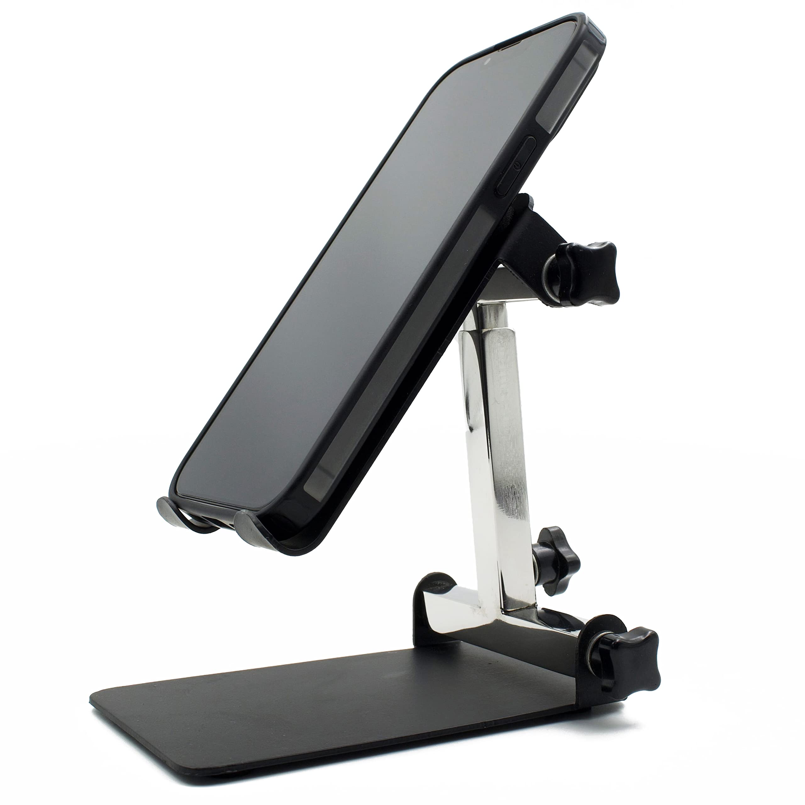Crinds ® Pure Metal Tabletop Heavy Sturdy Multiple Angles Adjustable Mobile Cell Phone Stand Holder for Table Desk with Big Back Support to Hold iPhone, iPad, Smartphones, Tablets, (Black) (B0BSGSR8NW) Amazon Price History, Amazon Price Tracker