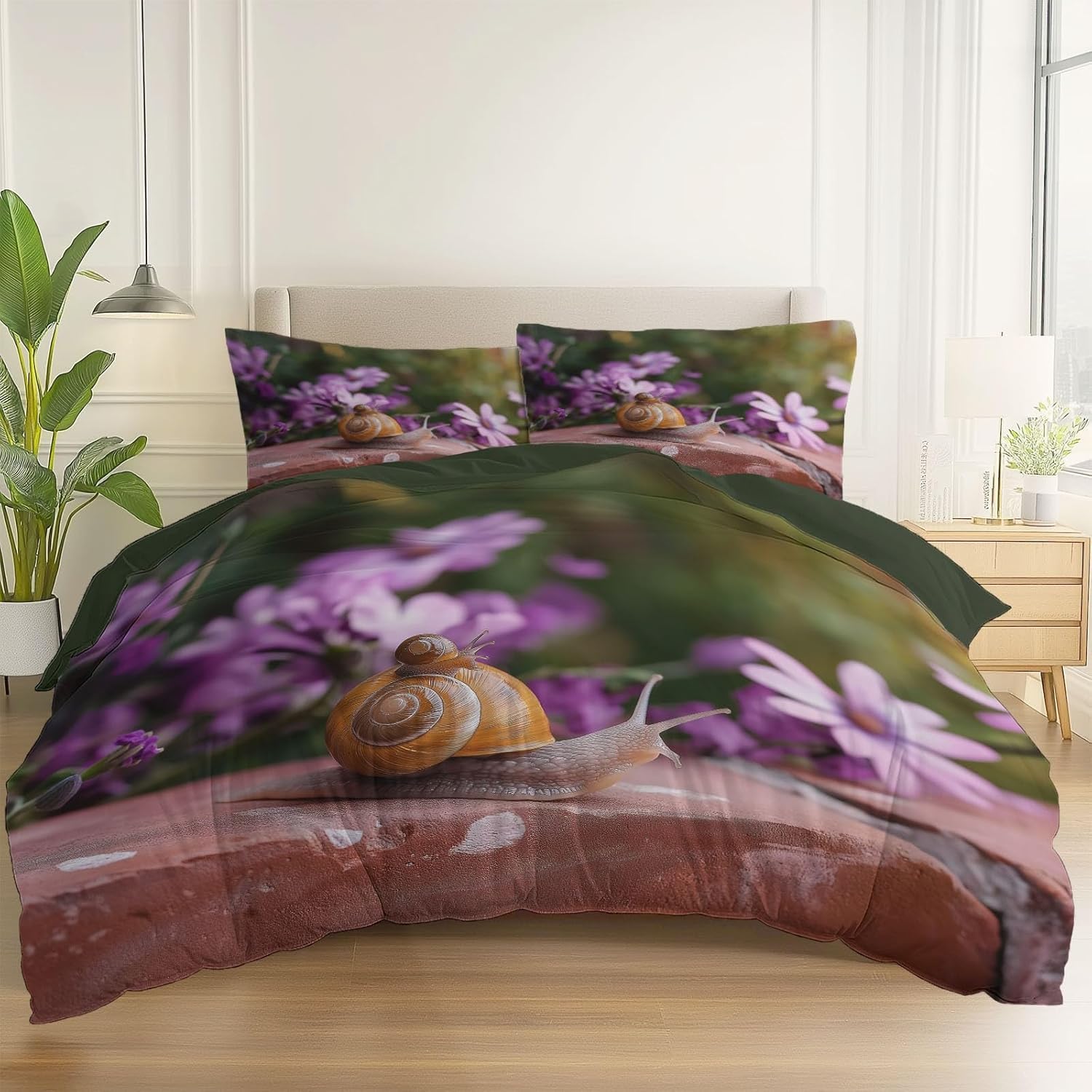 Poszwa na kołdrę 135/150 Naturalne kwiaty 3D Poszewka na kołdrę Ślimak 240 x 220 cm, lekka i wygodna pościel z mikrofibry z zamkiem błyskawicznym i 2 poszewkami na poduszki Łatwa w pielęgnacji M/6404