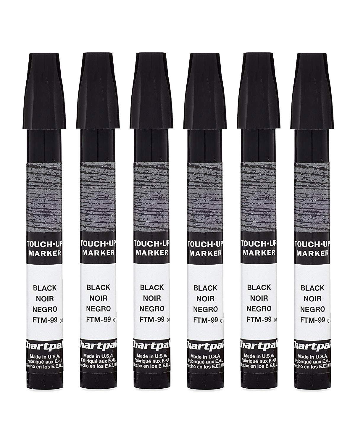 Chartpak Wood Frame Touch-Up Marker, Tri-Nib, Black, 6 Pack (FTM99)
