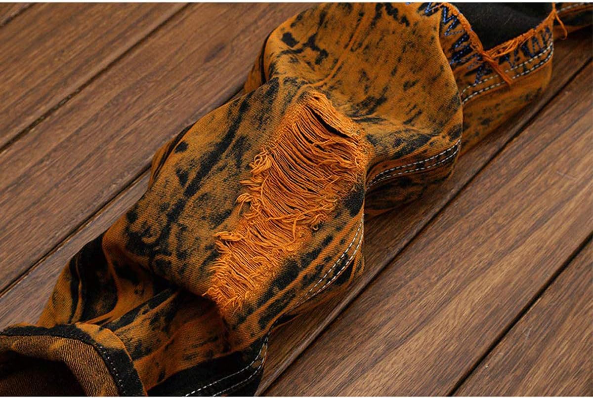 Chowsir Men Vintage Skinny Moto Biker Jeans Stretch Ripped Patch Jeans Straight Denim Pants