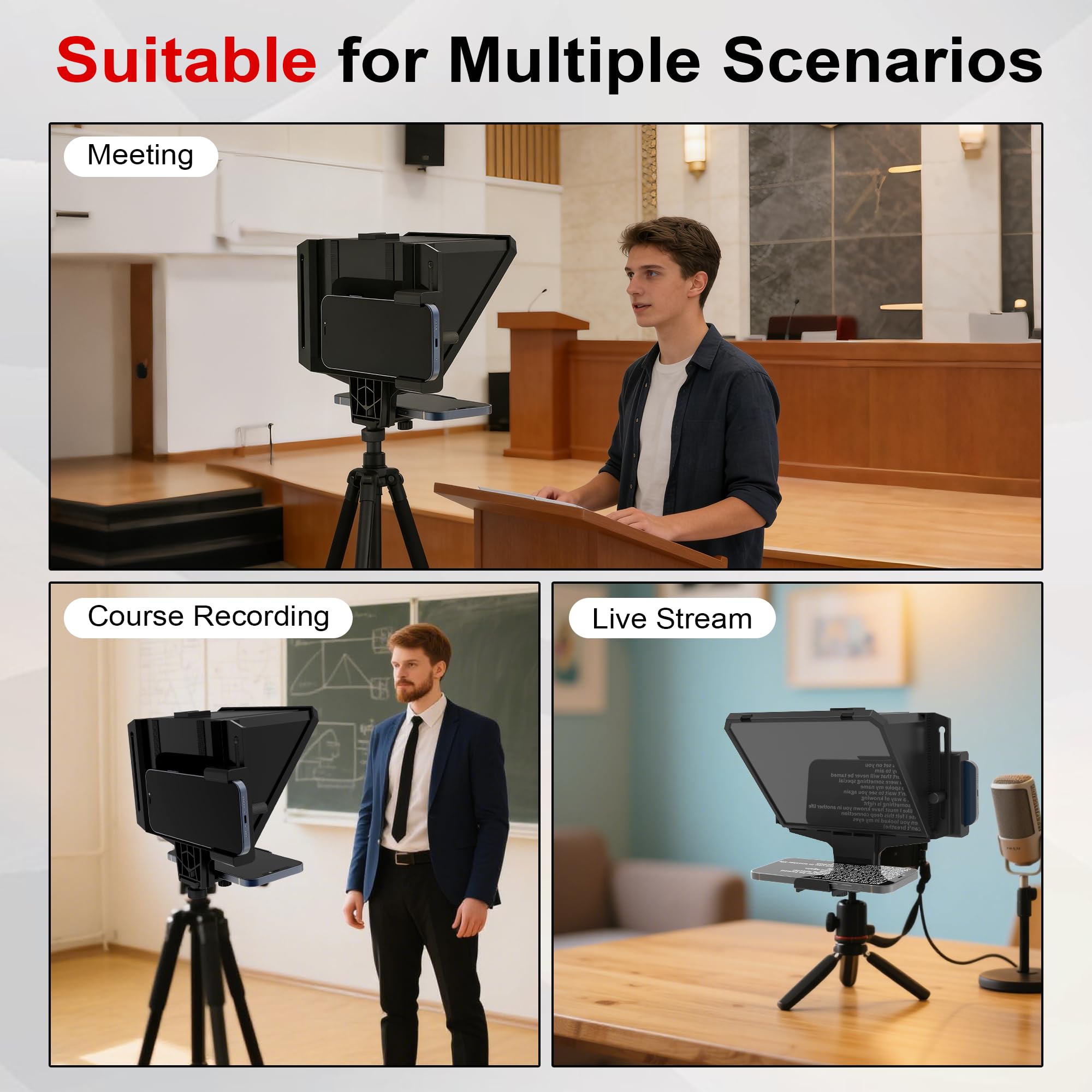 Nelyrho Tragbarer Teleprompter für Handy und Kamera, 70/30 Glas