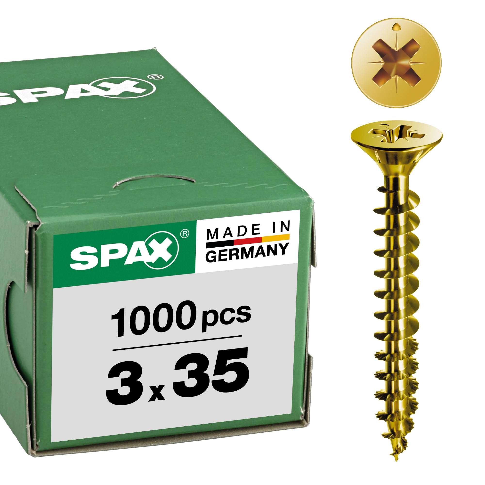 SPAX Vis à bois 3x35 mm – PZ1, 1000 pièces, Finition jaune