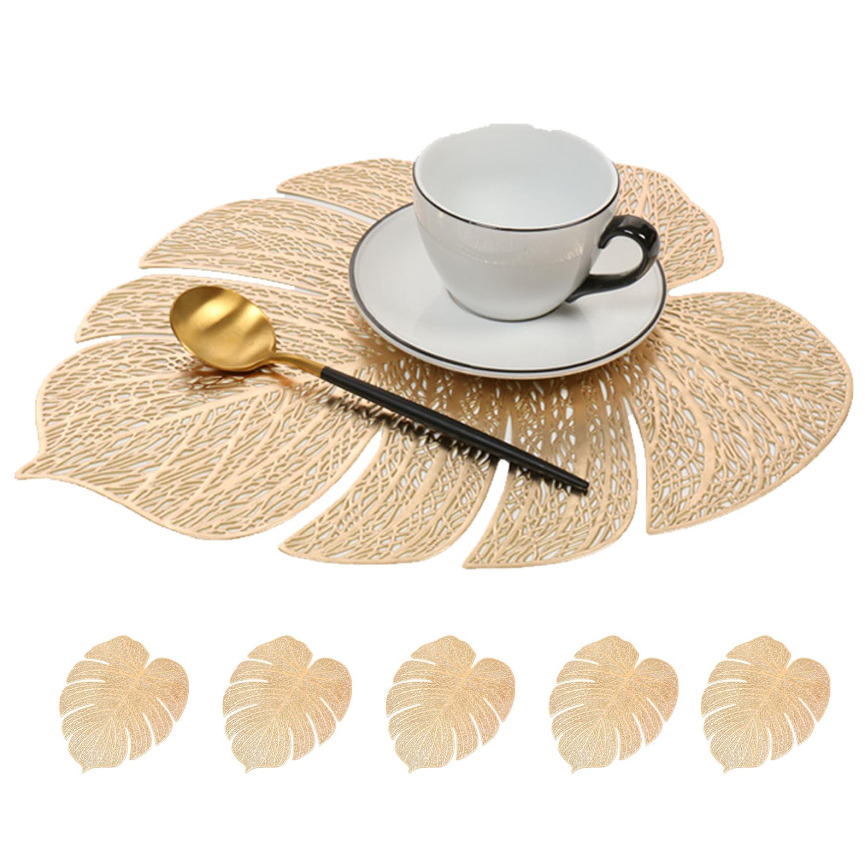 Set de table feuille palmier doré protège table de la chaleur napperon 6pcs