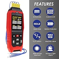 Vista 4 de Termómetro de termopar registrador de datos de temperatura, termómetro tipo K/J/T de 4 canales con 5000 grupos de registro de datos y exportación