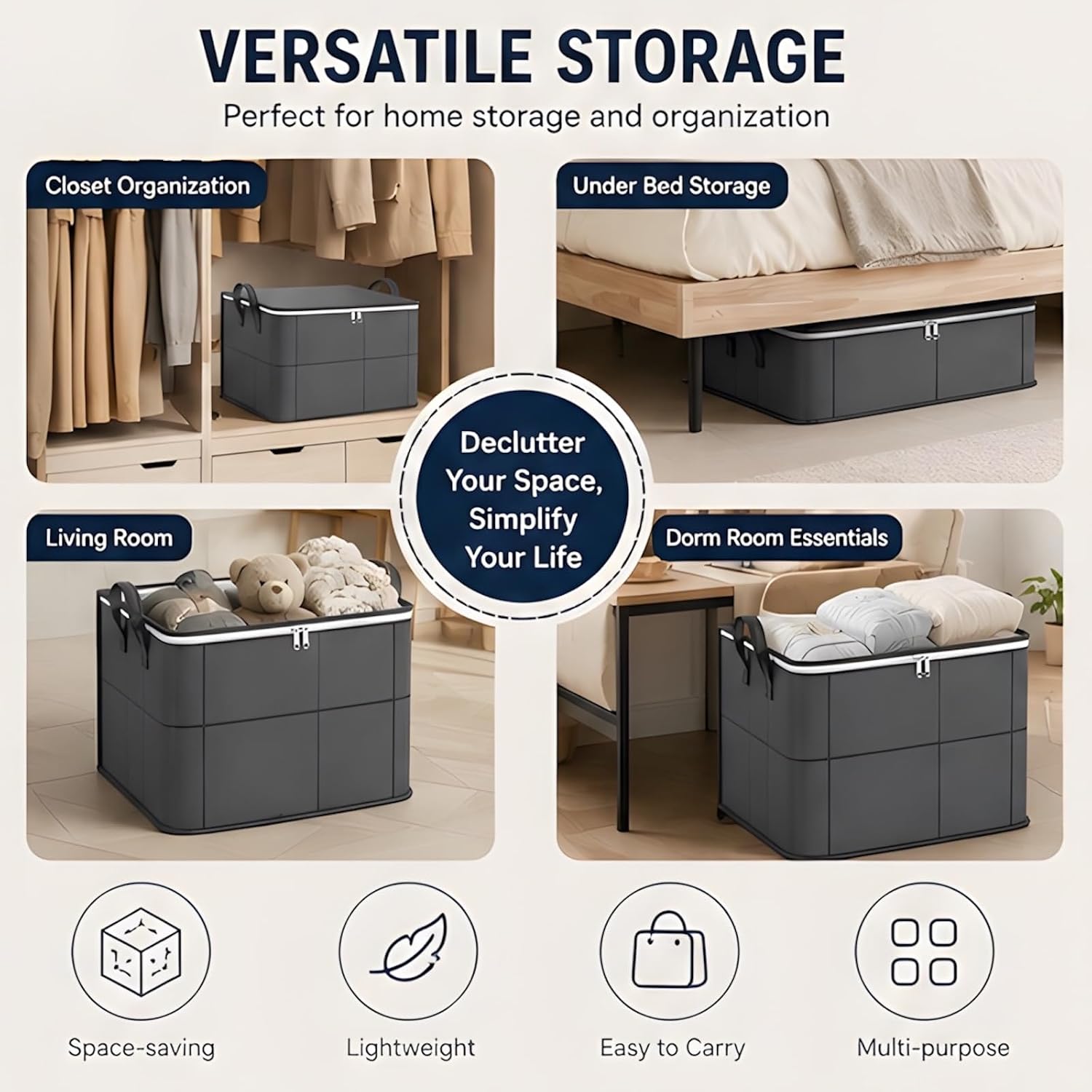 Spacious Moving Storage Bin Zippered Organizer for Quilts Bedding Sweaters Large Capacity Fabric Bag for Closet Moving Day Heavy Duty Extra Large Storage Totes with Handles Jumbo Moving Bag (1, 110L)
