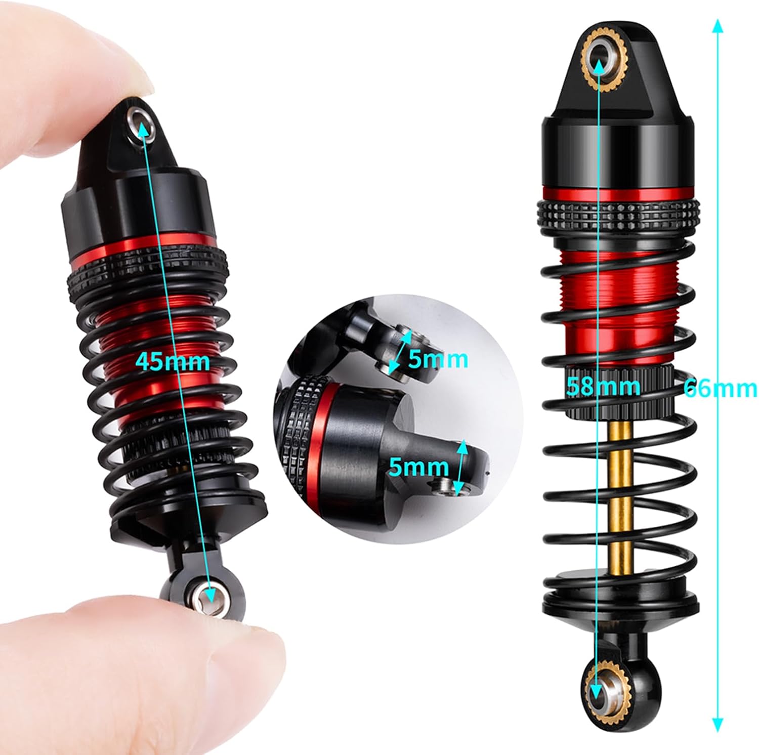 LSG Aluminum Front Rear Shock Absorbers for Arrma 1/18 Granite Typhon Mojave Grom RC Crawler Oil-Filled RC Car 58mm Suspension Damper Upgrade Kit(Black Red)