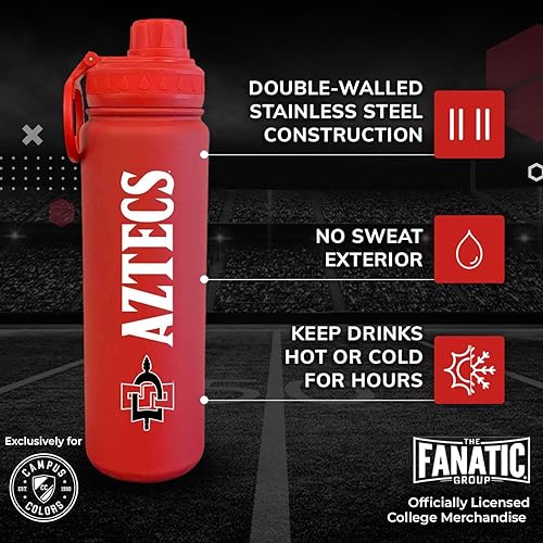 Miniatura 2 de Campus Colors Botella de agua de acero inoxidable de la NCAA, tapa giratoria, 24 onzas, clip de transporte, mantiene tus bebidas calientes o frías