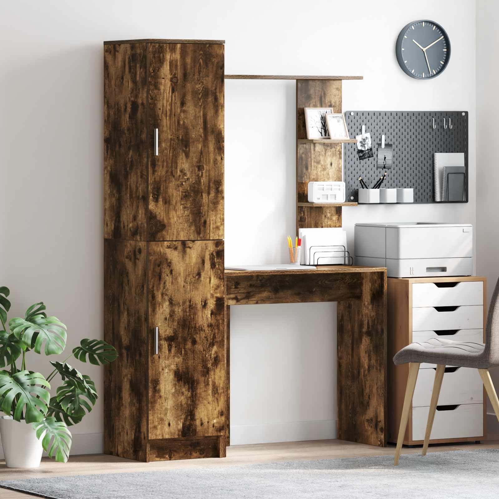 Bureau en bois de chêne fumé haut de gamme secrétaire moderne informatique avec placards