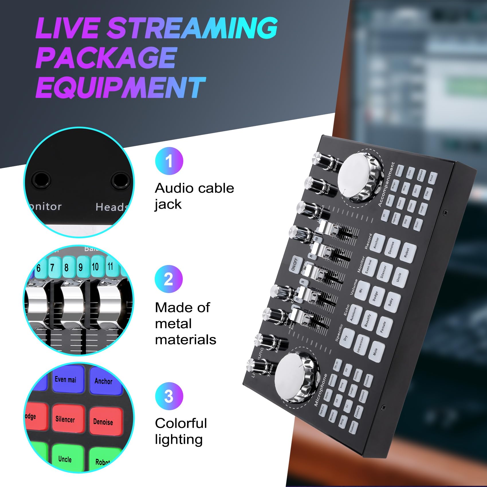 K1 Computer Phone Voice Changer HiFi Live Sound Card Mixer Board Streaming Audio Bluetooth 5.0 Universale