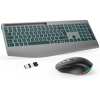 Keyboard Mouse Set Wireless 2.4GHz QWERTZ OMOTON Illuminated Keyboard