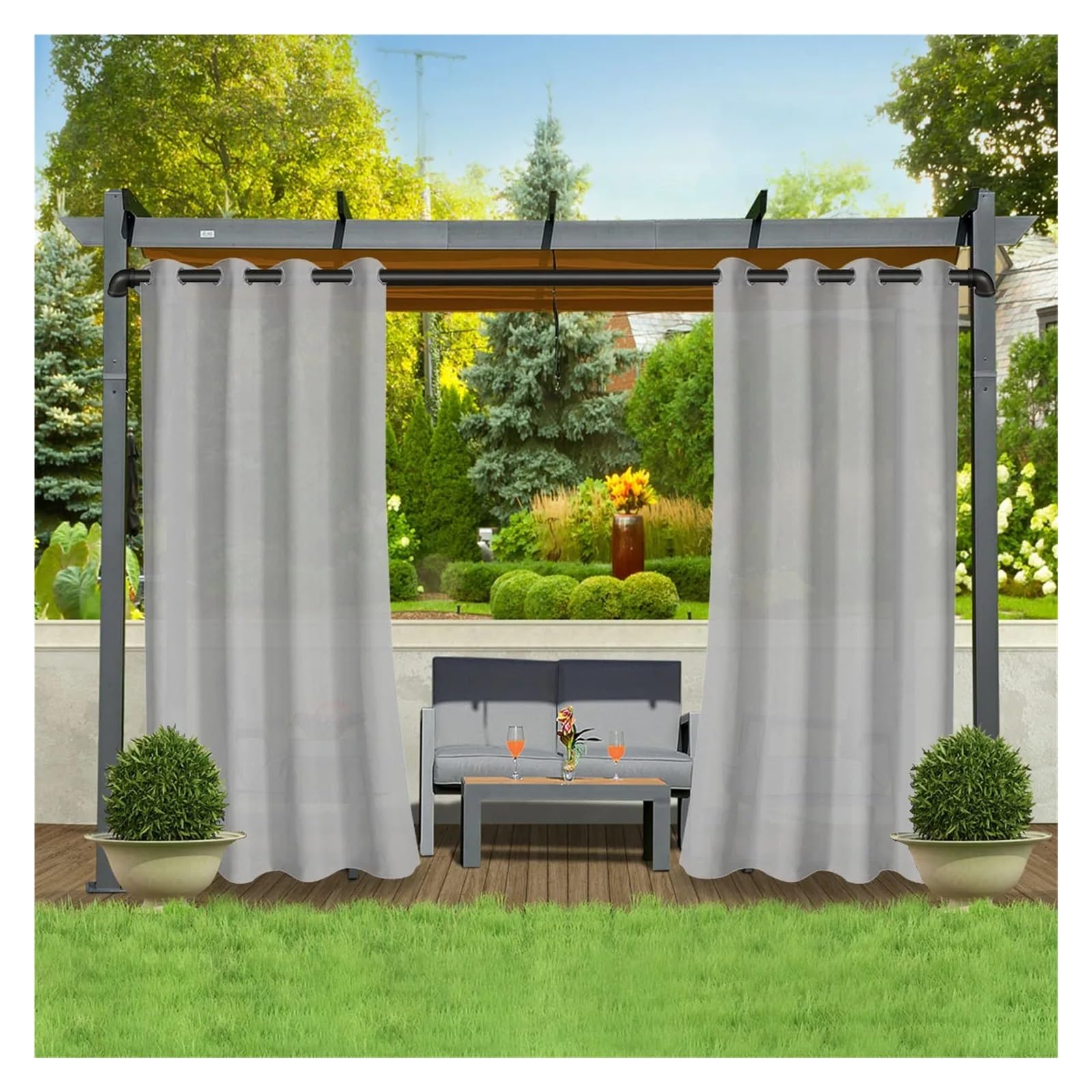 Zymjzbetic Pergola Curtain 1PC, Waterproof Outdoor Polyster Grommet Top Curtain, For Gazebo, Porch, Pergola and Patio Decoration(Sliver,GROMMET TOP_W137 X H213)