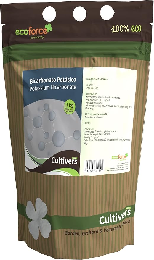 CULTIVERS Bicarbonato de Potasio 1 kg | Polvo Soluble de Origen Mineral | Uso en Jardinería, Agricultura, Huertos y Cultivos | Fácil Disolución en Agua