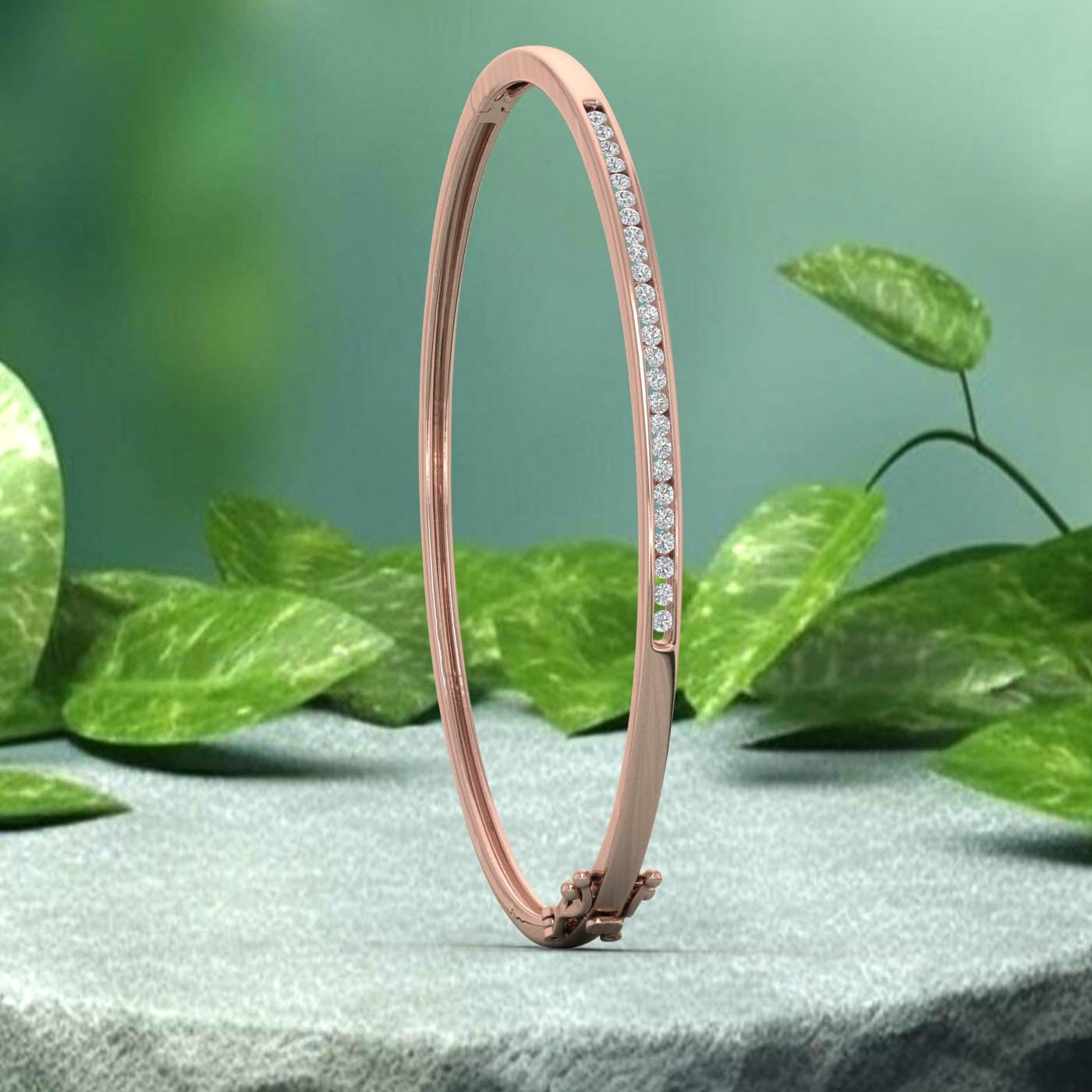 1/2 Carat Channel Set Round-Cut Natural Diamond Bangle Bracelet for Women in 14K Gold (I1-I2 Clarity)