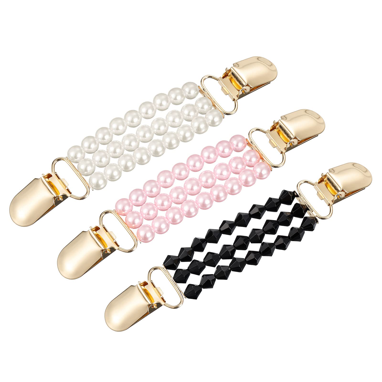 sourcing map 3pcs Sweater Clips Cardigan Collar Clips Dress Clips Back Cinch Clips for Women(White, Black, Pink), Metal,Pearl