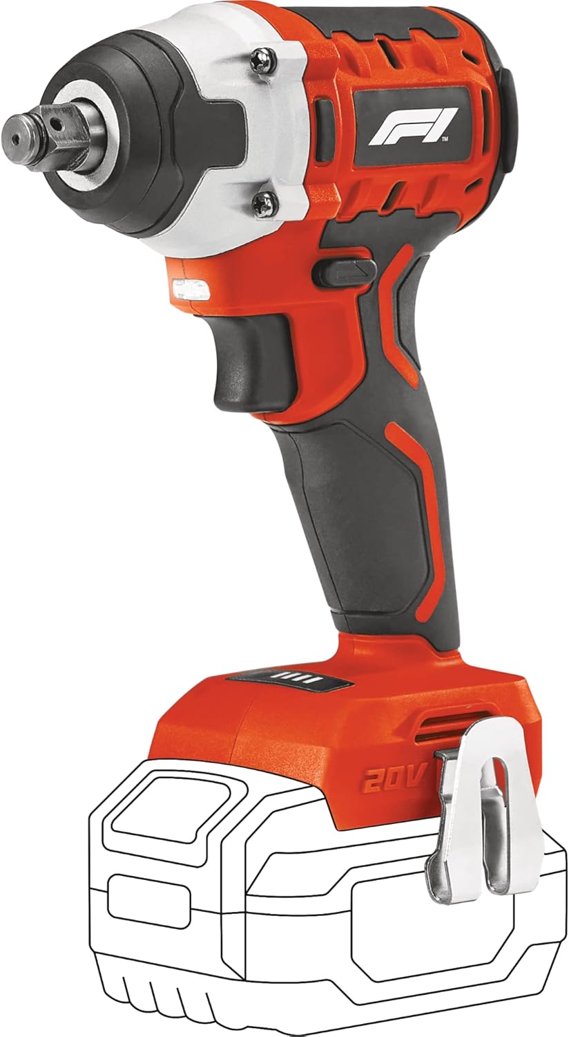 Formula 1 Cordless Impact Wrench 20 V with 300 Nm Torque, 12.7 mm (1/2 Inch) Square Wrench, 2,800 rpm, in Storage Case