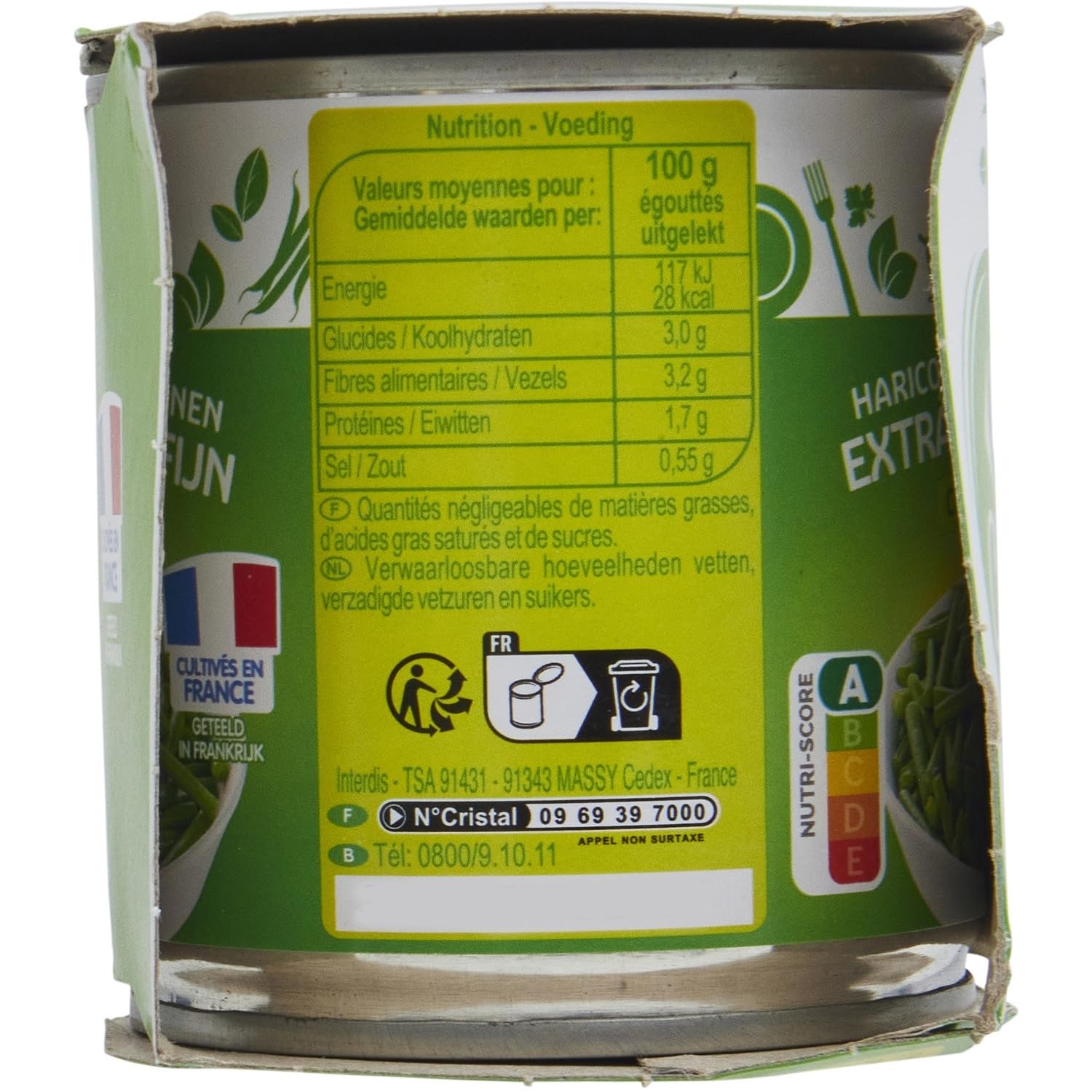 CARREFOUR CLASSIC' - Haricots Vert Extra-Fin Coupé en Conserve - les 3 boites de 110g net égoutté - 600g - Le Lot De 4