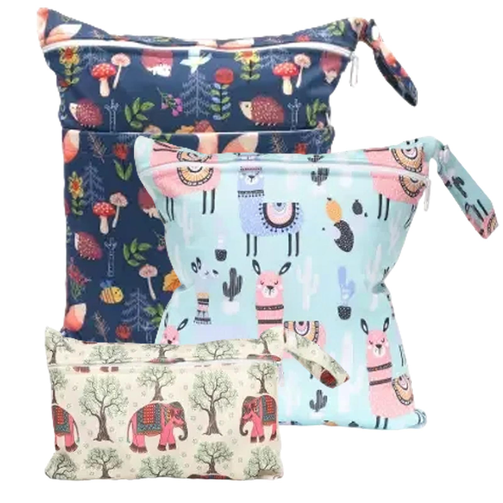 Lashua Nasstasche, 3 Stück Nassbeutel Kindergarten, Wetbag wasserdichte, Wet Bags mit Reißverschluss, Nasstasche Baby für Reisen Unterwegs (Tierprint)