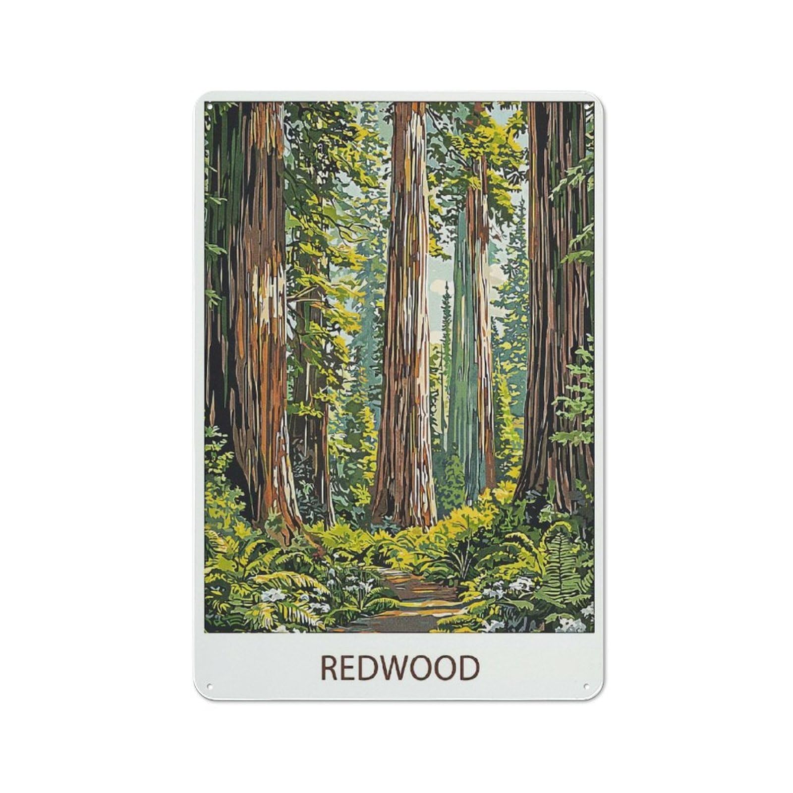 Junmoney Style-20 Vintage Tin Sign 30X20cm With Redwood Forest Painting For Hobby Room Or Studio, A Decorative Christmas Gift For Hobby Room Decor Fans