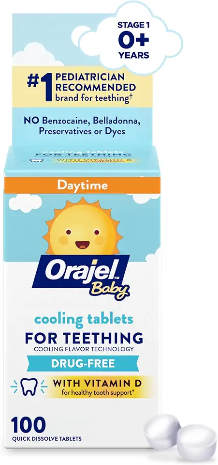 Orajel Baby Cooling Tablets for Teething with Vitamin D, 100 Quick Dissolve Tablets,White