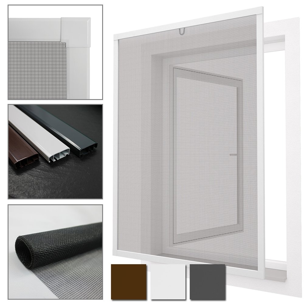 Diluma Insektenschutz Fenster Comfort 120x150 cm mit Alurahmen in Weiß - Fliegengitter aus Fiberglas - kürzbarer Spannrahmen ohne Bohren und Schrauben mit Dichtungsbürste