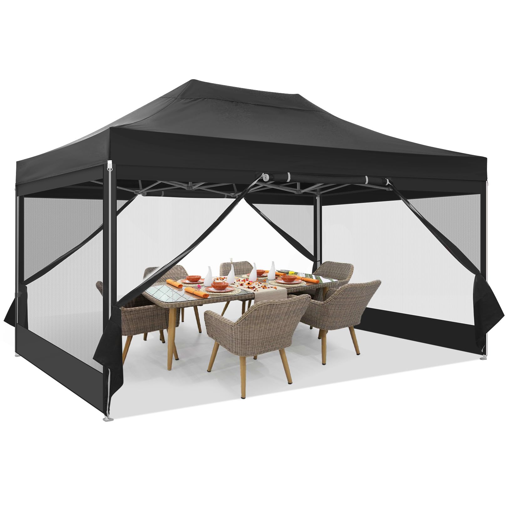 TooluckCanopy Tent 10x15 Pop Up Gazebo with Net, Heavy Duty Waterproof Summer Patio Tents for Party, Black