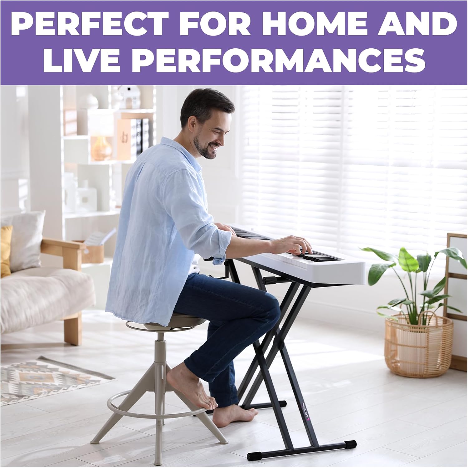 Liquid Stands Piano Keyboard Stand - X Style Adjustable and Portable Heavy Duty Music Stand for Kids and Adults - Fits 54 61 88 Key Electric Pianos - Double Braced Foldable Digital Piano Table Frame