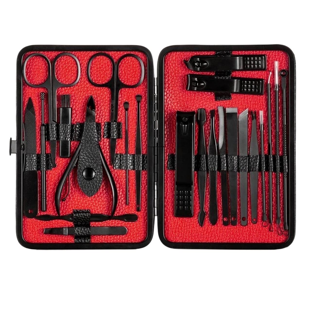 KLVN Juego de 7-23 tijeras profesionales para pedicura y cortaúñas de acero inoxidable con gancho de águila portátil (23 piezas, rojo)