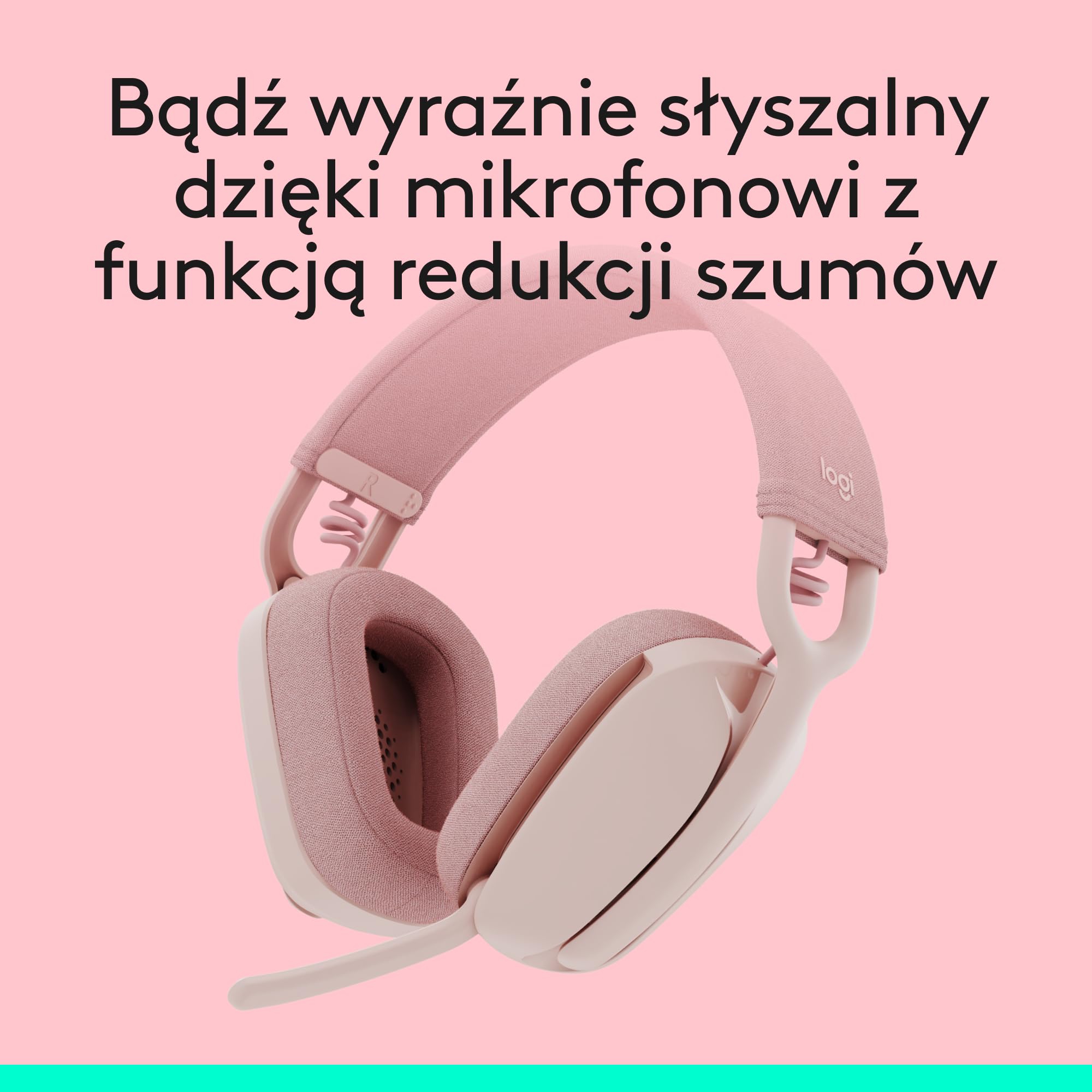 Logitech Zone Vibe 100 Lekkie bezprzewodowe słuchawki nauszne z mikrofonem z redukcją szumów, Zestaw słuchawkowy Bluetooth, dla Teams, Google Meet, Zoom i Mac/PC - Różowy