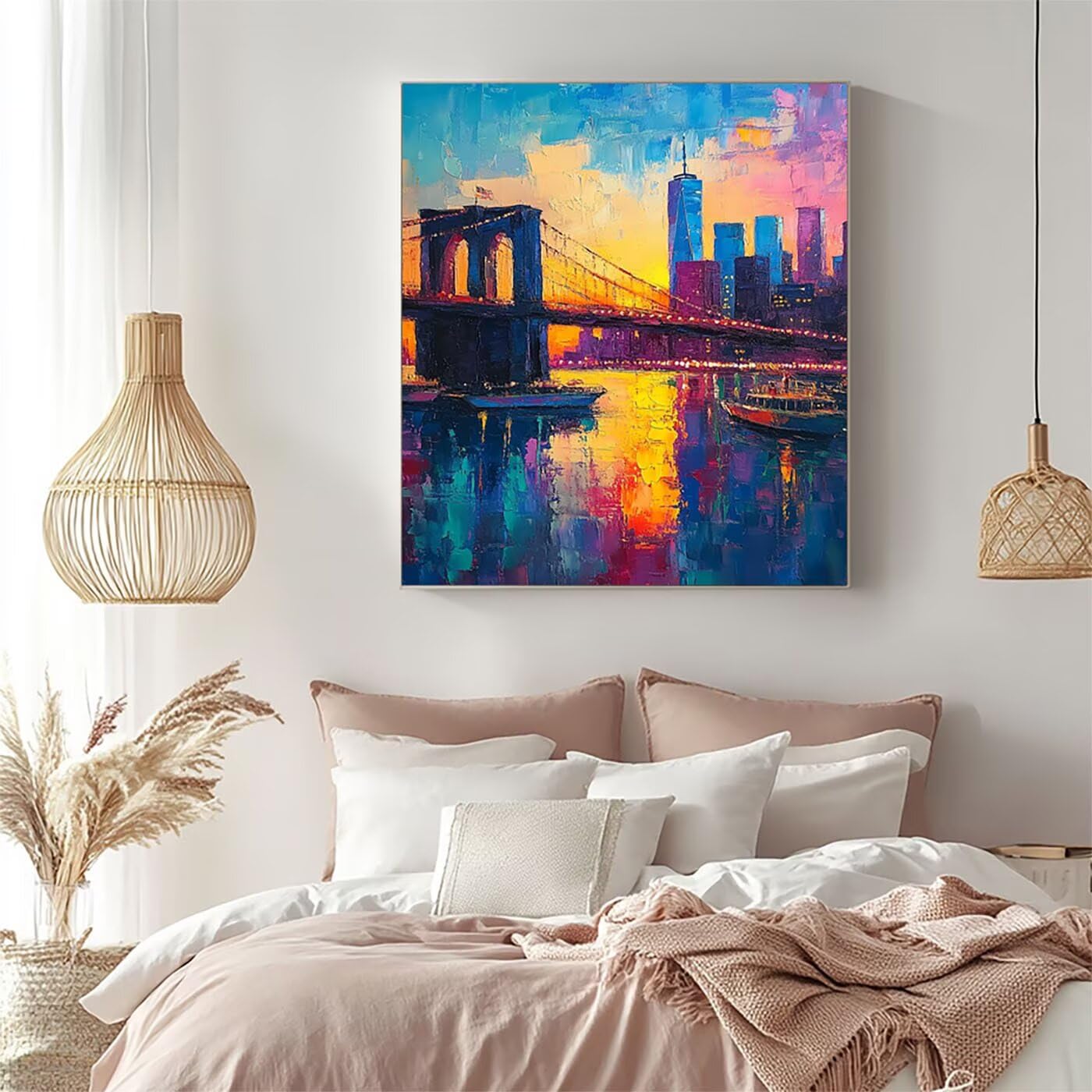 Malowanie po numerach dla dorosłych i dzieci, mostek, malowanie po numerach dla dorosłych farbą akrylową i pędzlami, kolorowe płótno do malowania, 102 x 137 cm, DIY, artykuły plastyczne do dekoracji