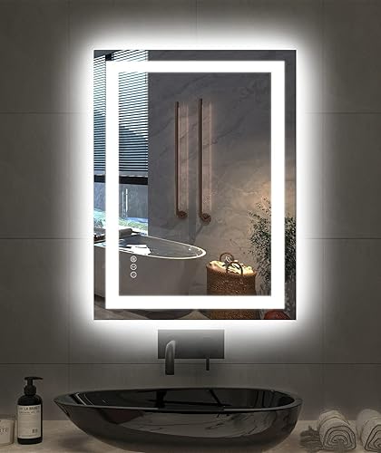Miniatura 1 de Amorho - Espejo de pared grande para tocador de baño de 32 x 24 pulgadas con luz LED doble delanteratrasera regulable continua con antiempañamiento