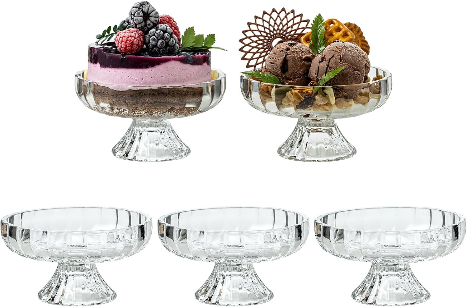 Vintage Glass Dessert Bowls 6oz, Lead-Free Glass Ice Cream Bowl, Small Fruit and Candy Goblet Plate for Ice Cream, Sundae, Pudding, Yogurt, Pastry, Cake, Dessert, Fruit, Snack (5)