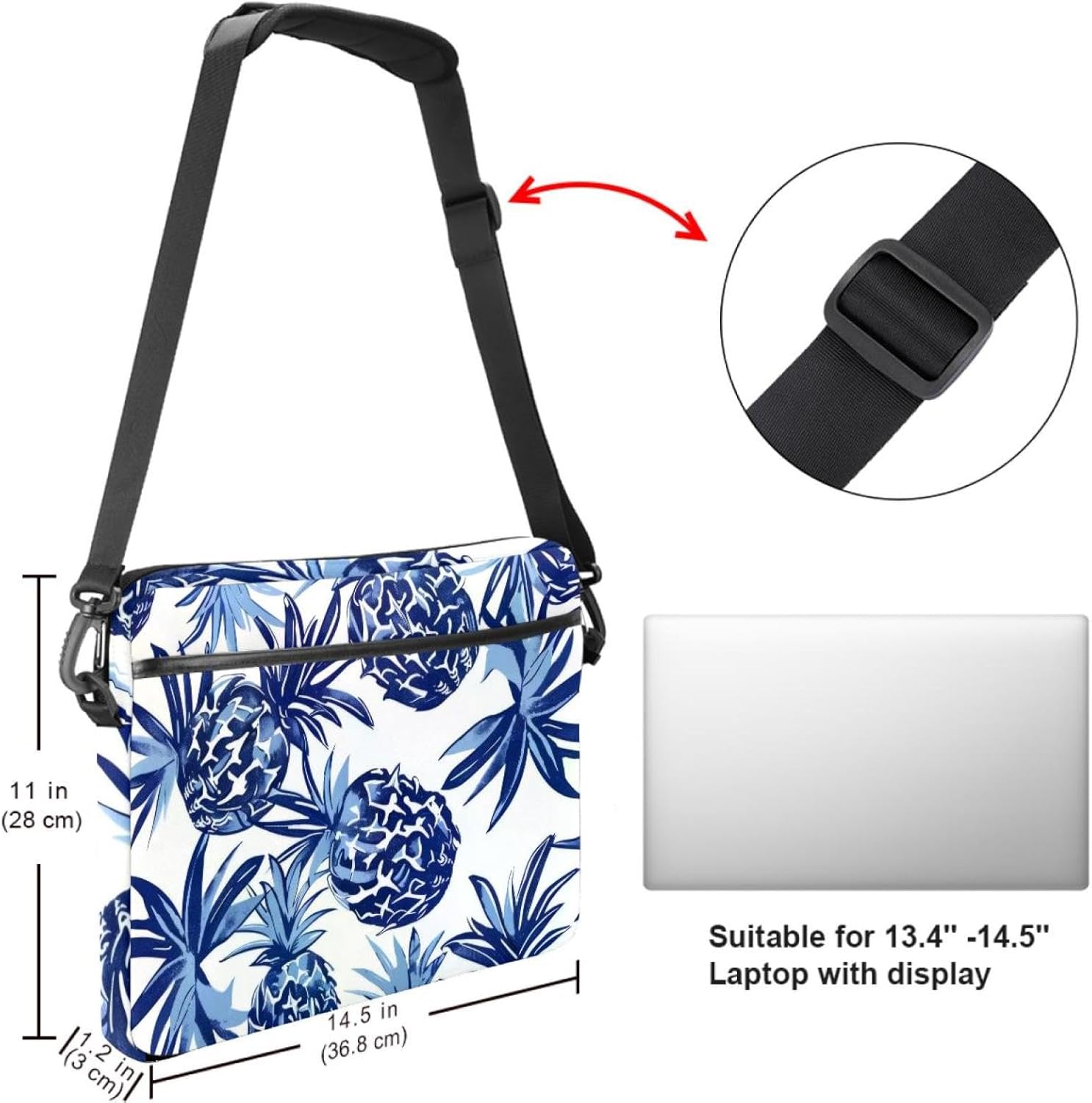 Mushrooms Butterfly Pattern Laptop Case Bag Sleeve Portable Crossbody Messenger Briefcase w/Strap Handle, 13 14 inch