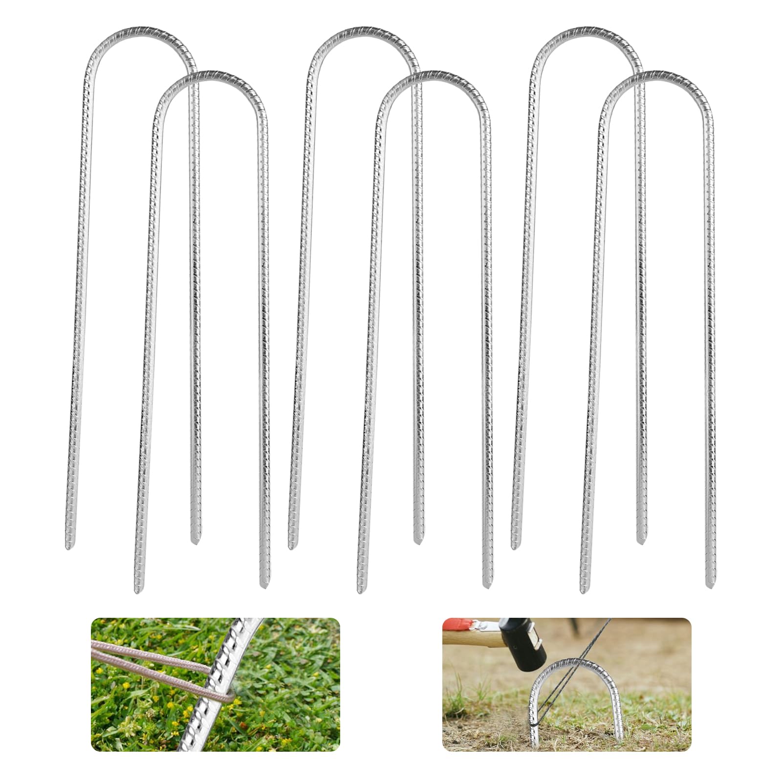 XTDMJ 6 Stück 30cm Erdanker Bodenanker, Verzinkter Stahl Bodenanker Trampolin Haken Zeltnägel, Robuste U-Typ Zeltheringe für Die Sicherung Von Zaun, Zelten, Vordächern, Camping