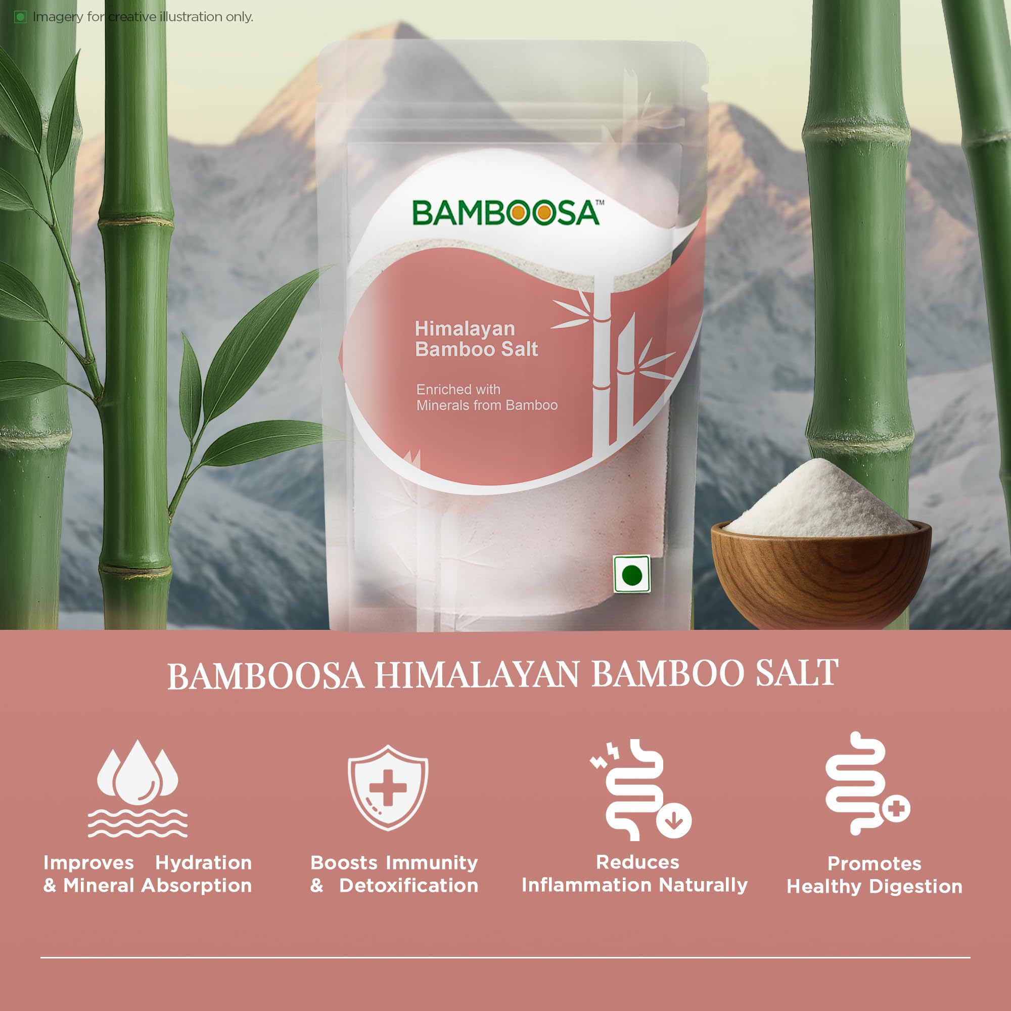 BAMBOOSA Himalayan Bamboo Salt 500g | Naturally Iodised Himalayan Salt | Roasted in Bamboo for 70+ Trace Minerals | Alkaline, Mineral Rich, Low Sodium Salt for Healthy Cooking - Image 5 thumbnail