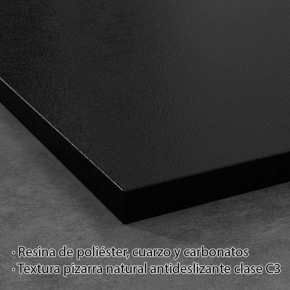 Plato Ducha Resina Efecto Pizarra Extraplano, Resistente al Rayado y Alta Durabilidad, Fácil Instalación y Limpieza y Muy Agradable al Tacto 70x100 Negro