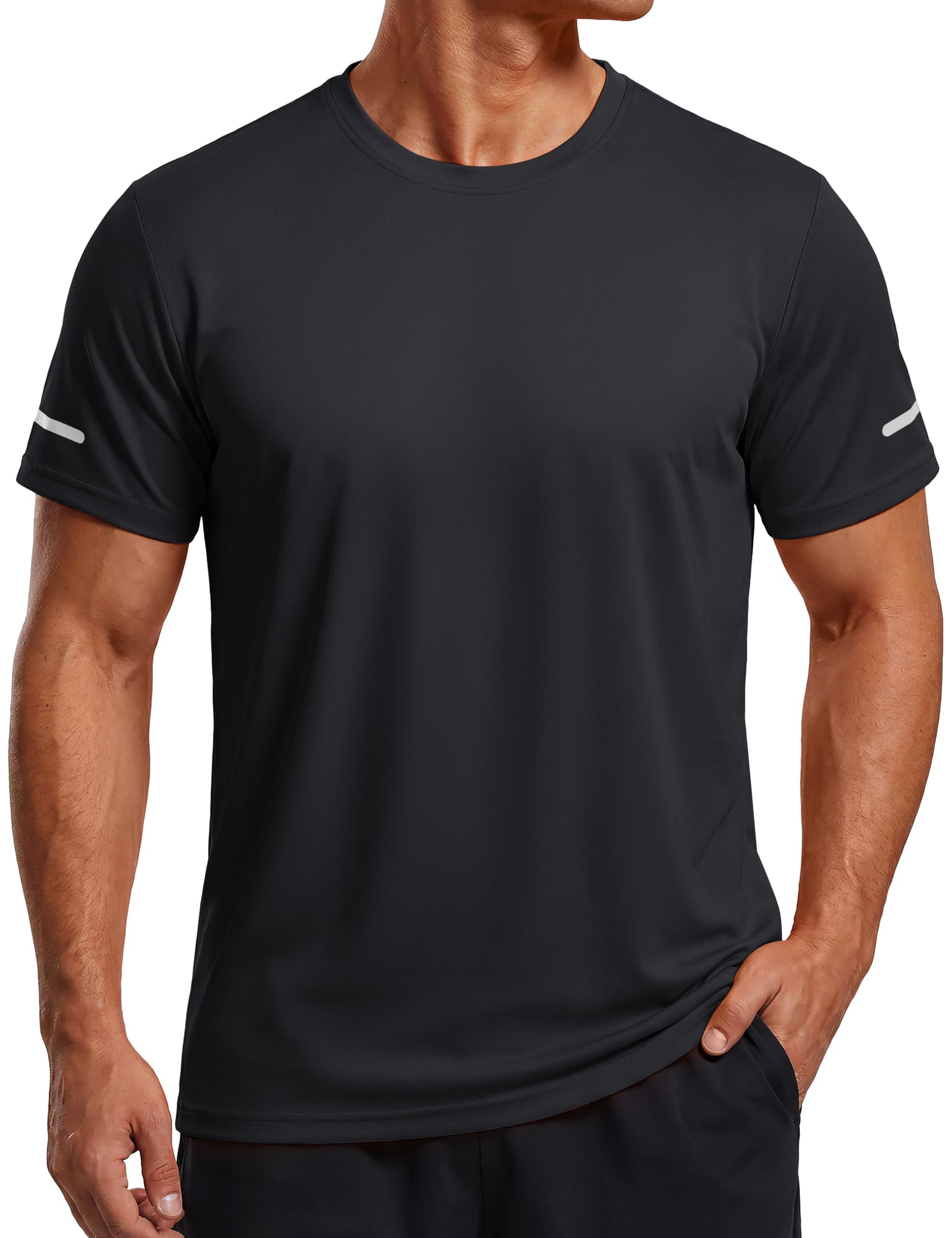 TACVASEN Sport Tshirts Herren UV Shirt Kurzarm Atmungsaktive Funktionsshirt Laufshirts Wandershirt mit Reflektierender Streifen