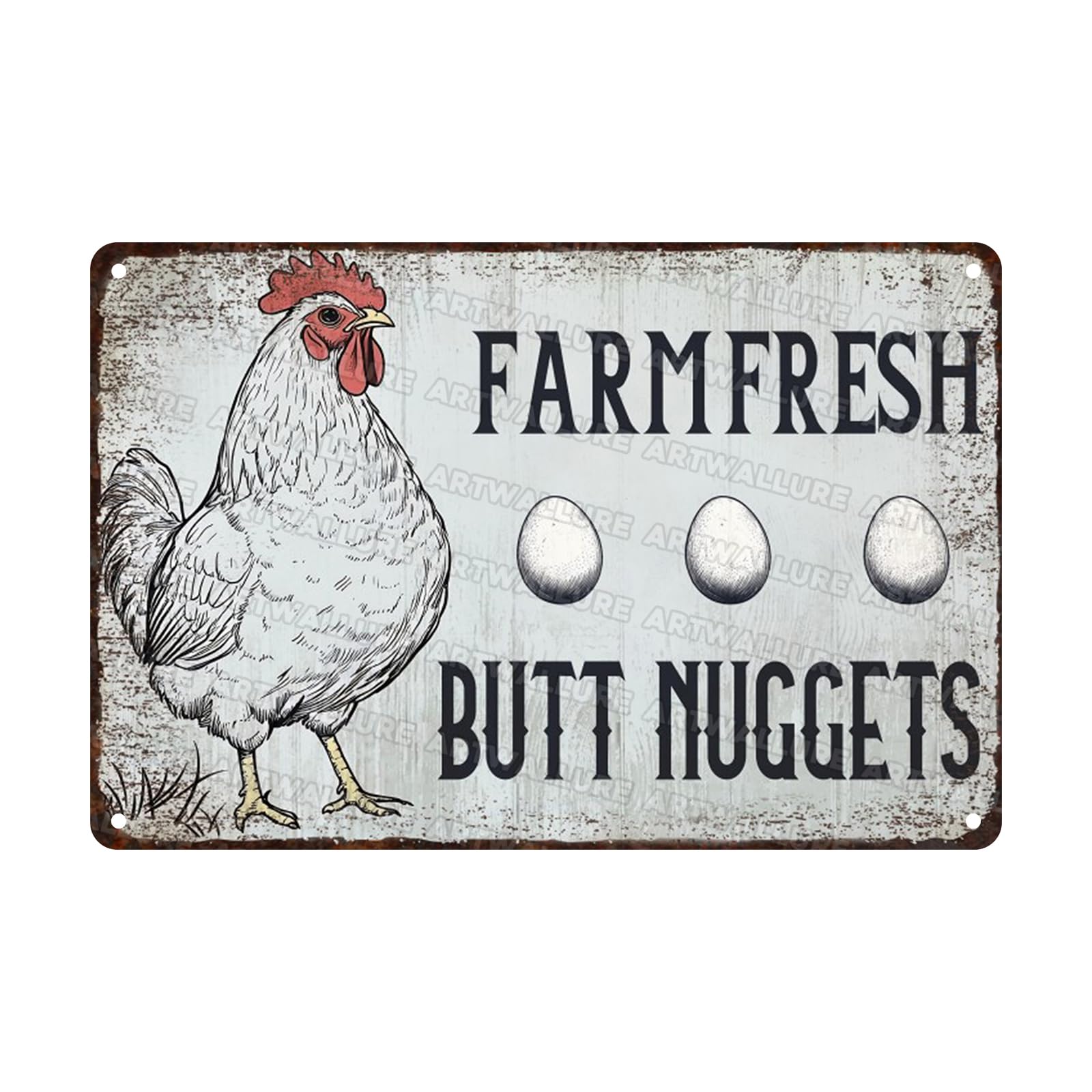 Farm Fresh Butt Nuggets Chicken Tin Sign, 8x12 Inch